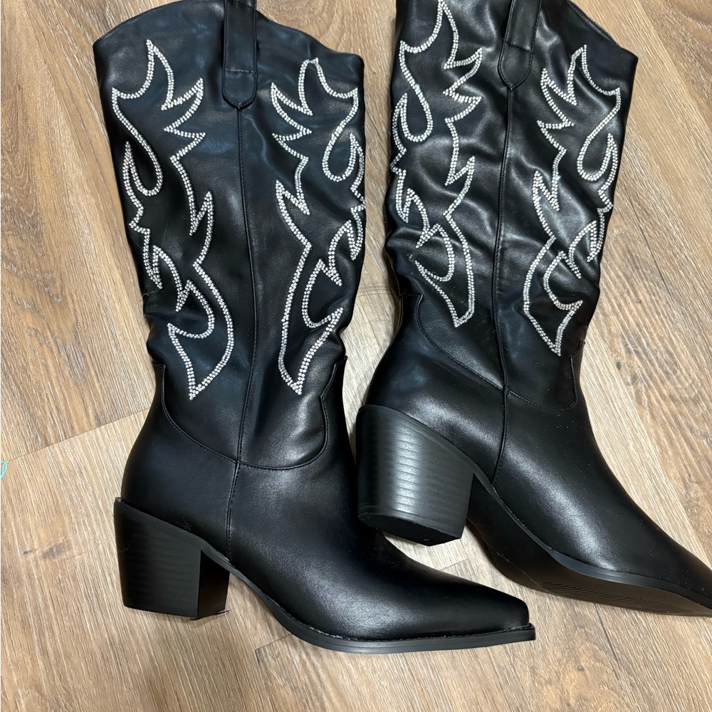 Black Western Embellished Boots